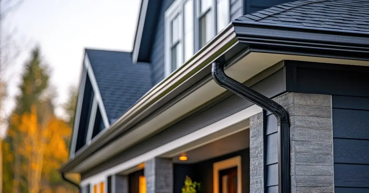 Modern black aluminum eavestrough and downspout system