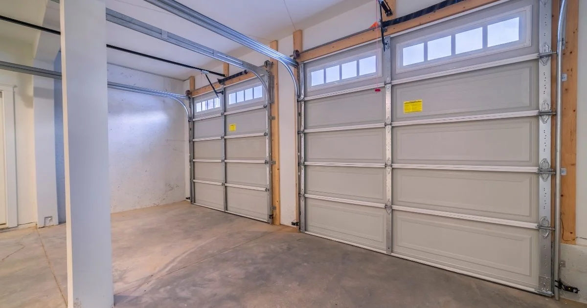 Newly installed insulated garage doors inside residential garage